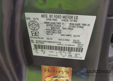 2011 Ford Escape Xlt from USA, damaged, VIN 1FMCU0D72BKA70174